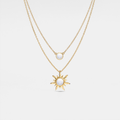 Opal Sun Moon Double Chain Necklace in 925 Sterling Silver