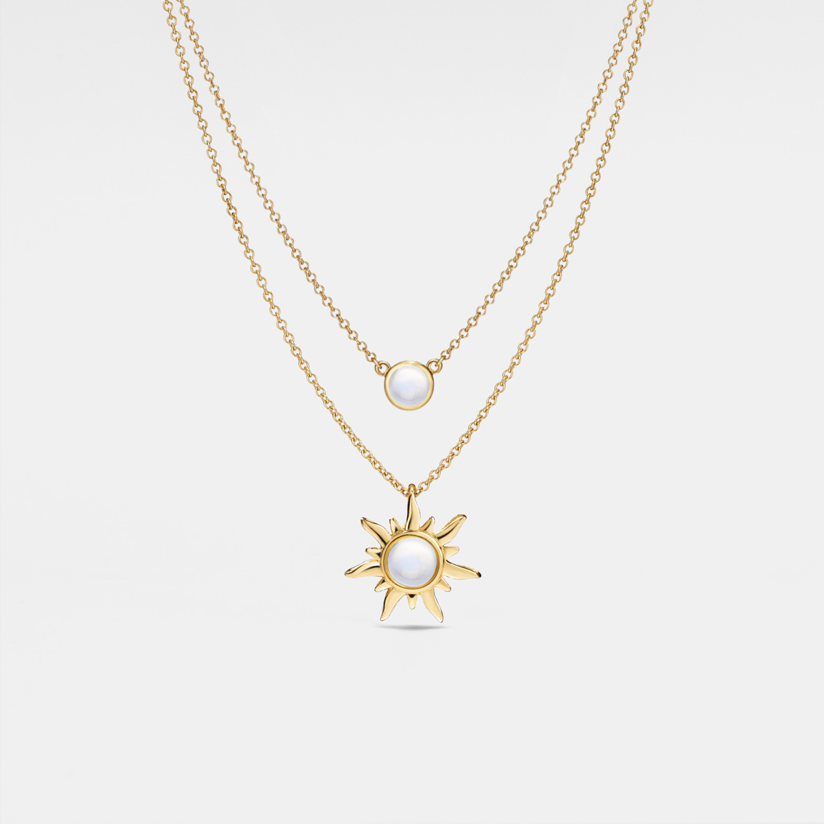 Opal Sun Moon Double Chain Necklace in 925 Sterling Silver