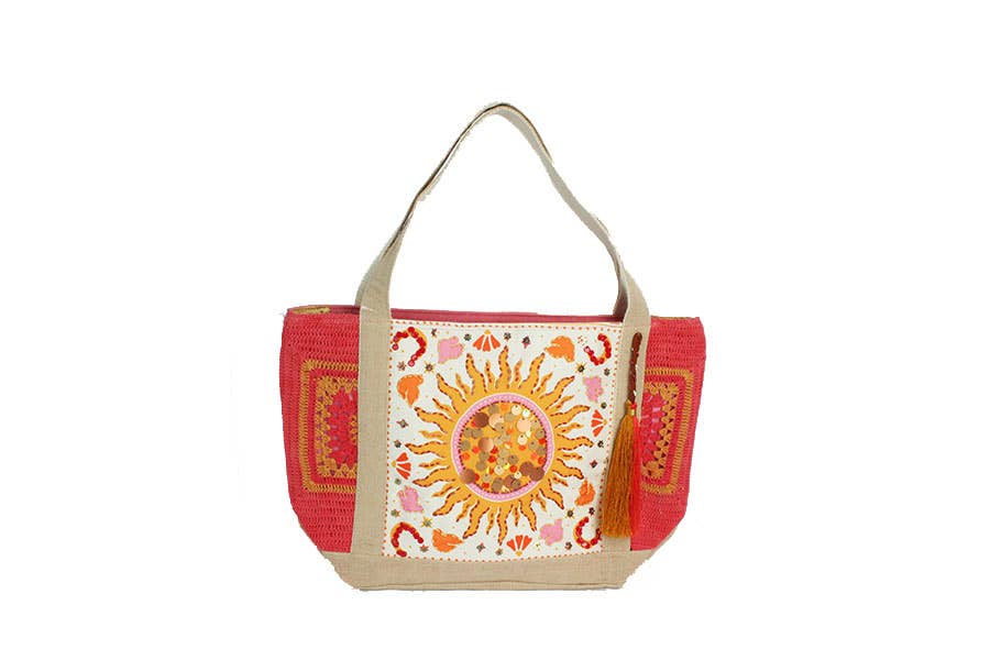 Ladies Crochet Natural Sun Themed Tote Handbag
