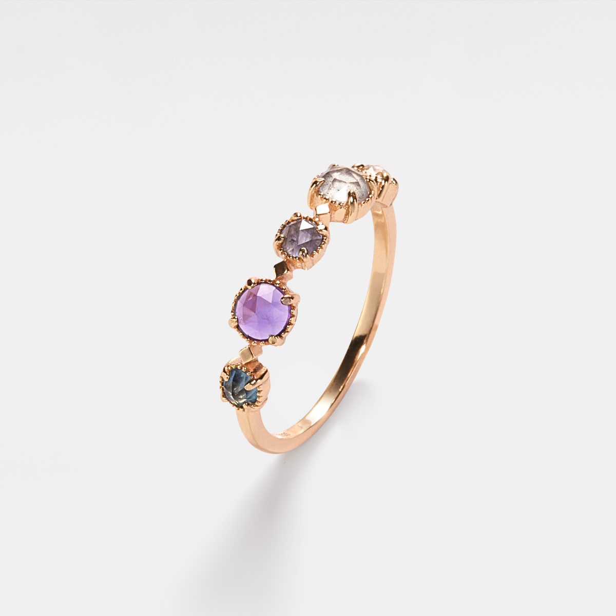 Multi-Stone Natural Crystal Band Ring in 925 Sterling Silver