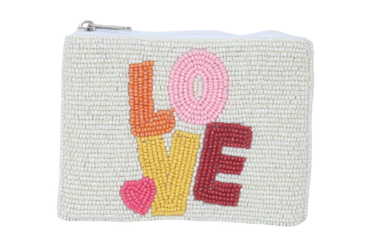 Love Themed Fully Beaded Coin Purse