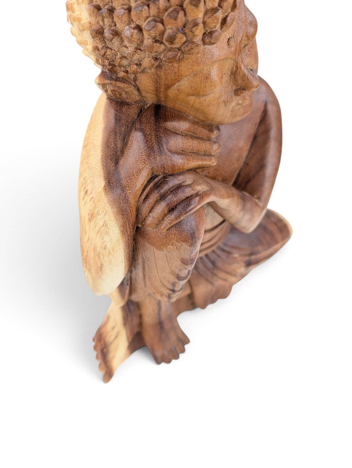 Handcrafted Teak Buddha Statue - 13.5" High