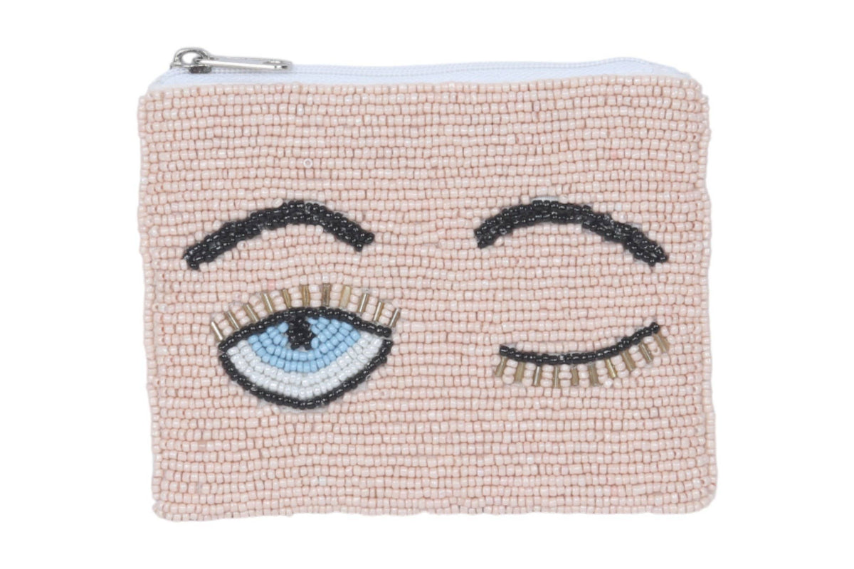 Ladies Winking Face  Fully Beaded Coin Purse