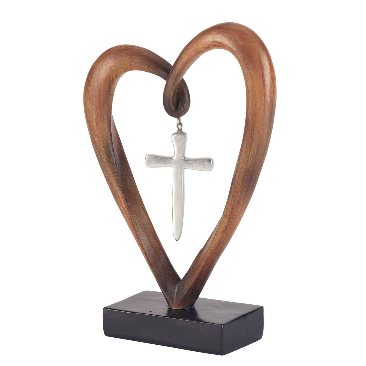 HEART SILVER CROSS TABLETOP FIGURINE
