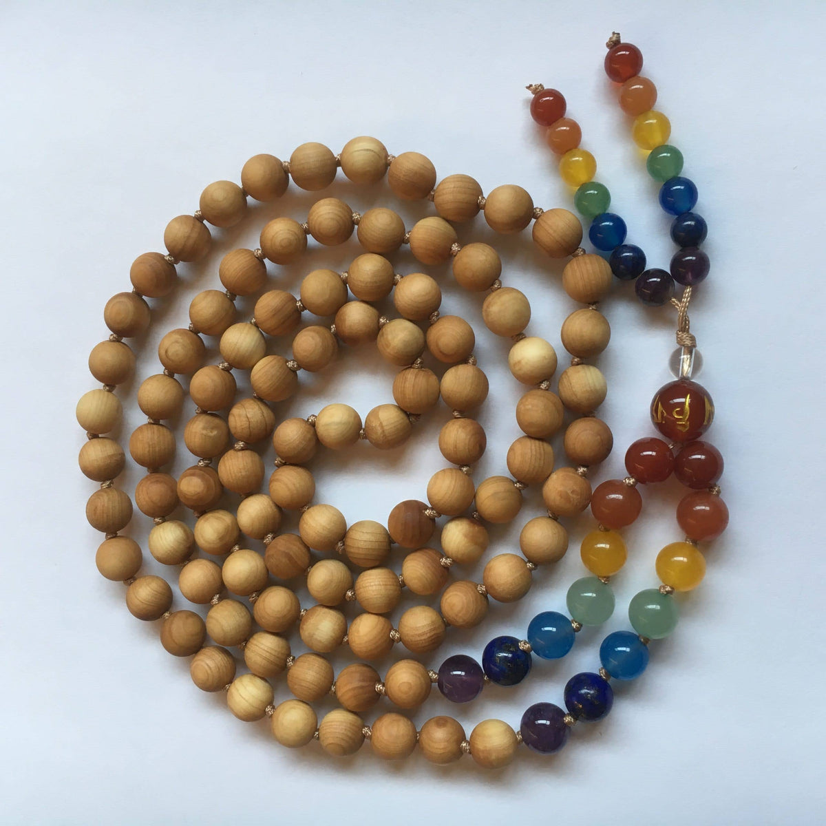 Cedarwood & 7 Chakra Gemstone Mala - 6mm