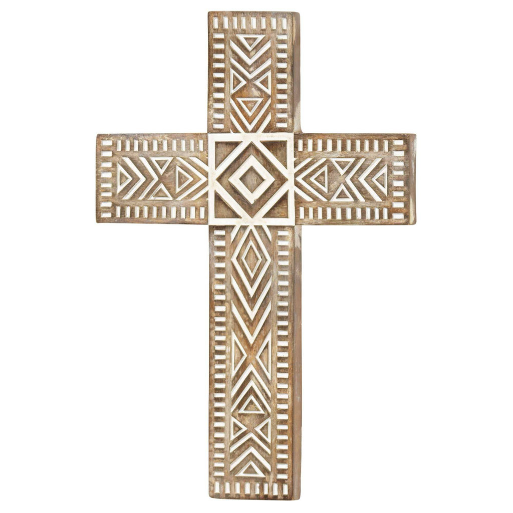 Wall Cross Brown White Wash Resin 10h