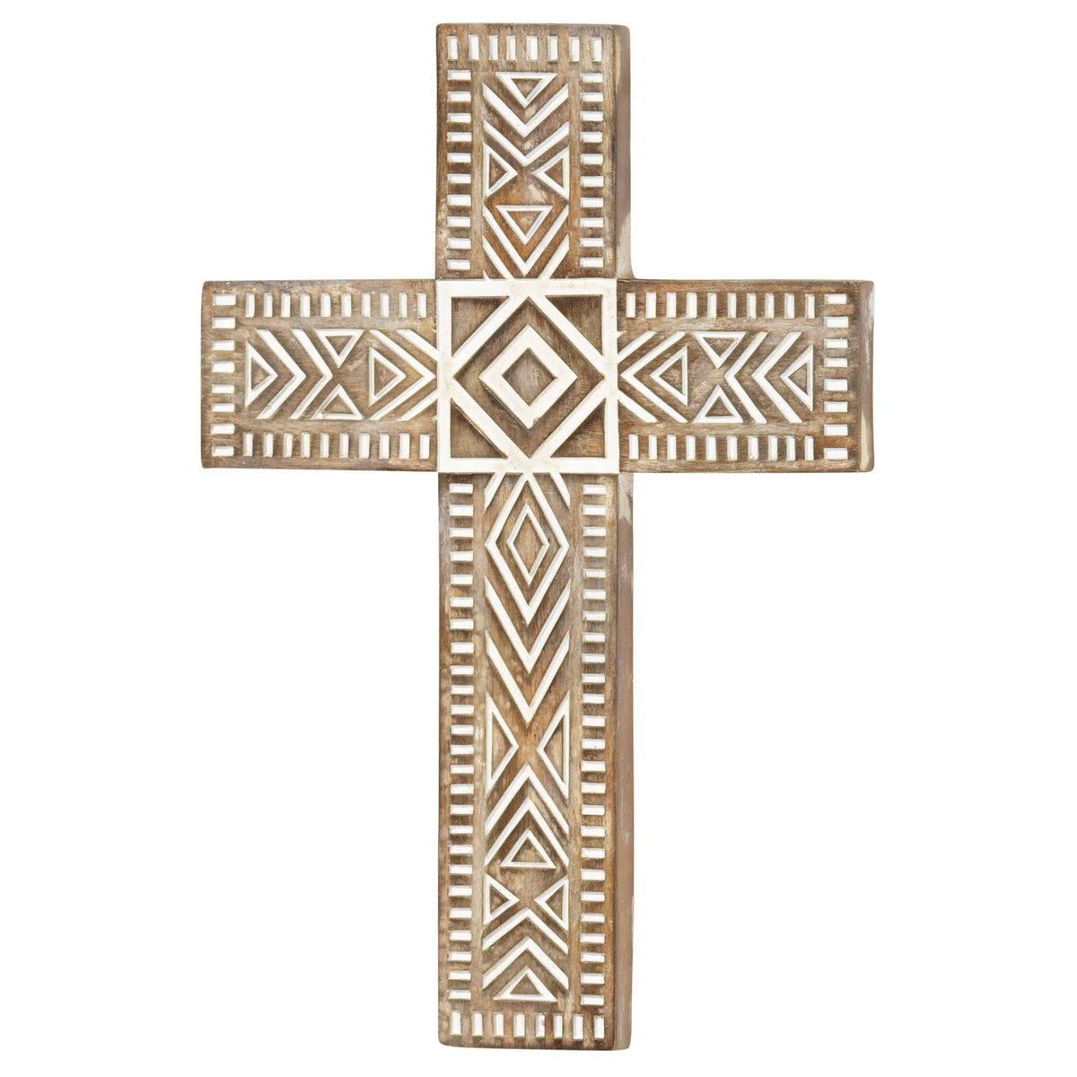Wall Cross Brown White Wash Resin 10h