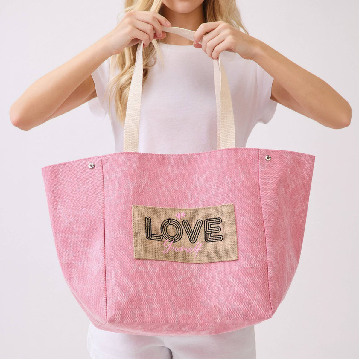Shoulder & Bucket Style LOVE YOURSELF Canvas Bag