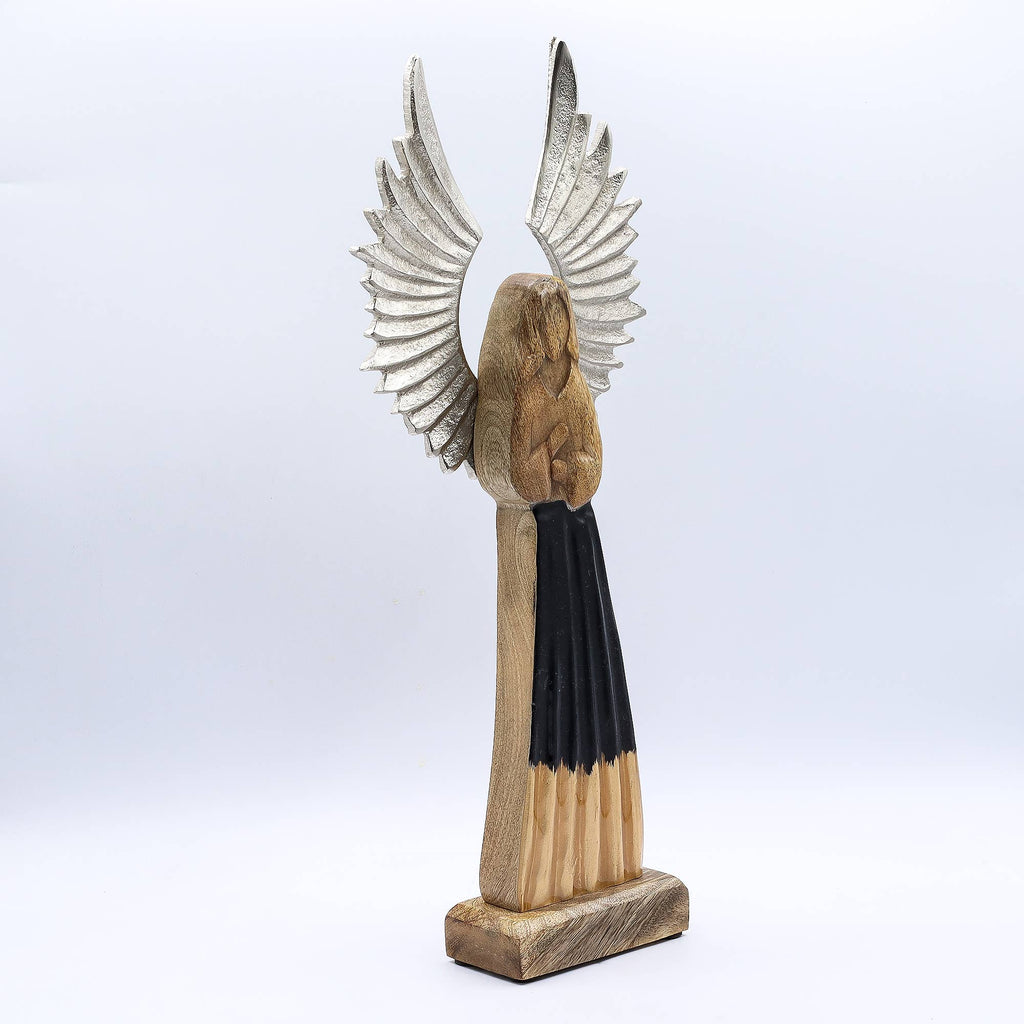 Mango Wood Guardian Angel with Metal Wings - Large 40cm