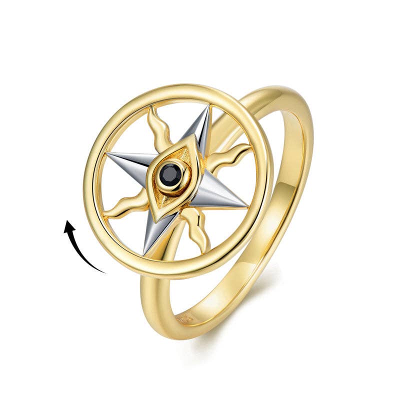 Evil Eye Compass Fidget Spinner Ring in 925 Sterling Silver