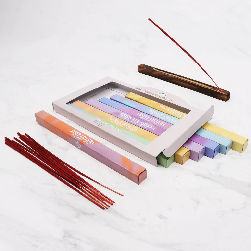 7 Chakra Incense Set (7 Packages / 10 Sticks / Incense holder)