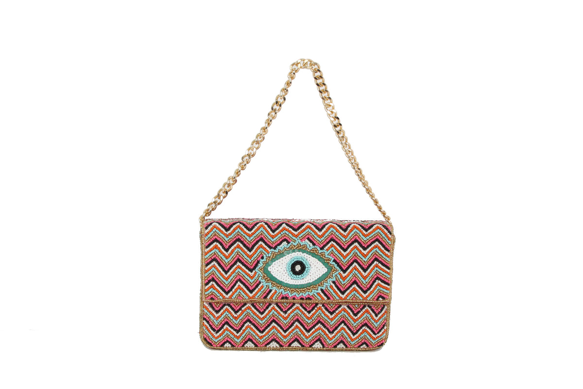 Fully Beaded Ladies Evil Eye Theme Clutch Handbags