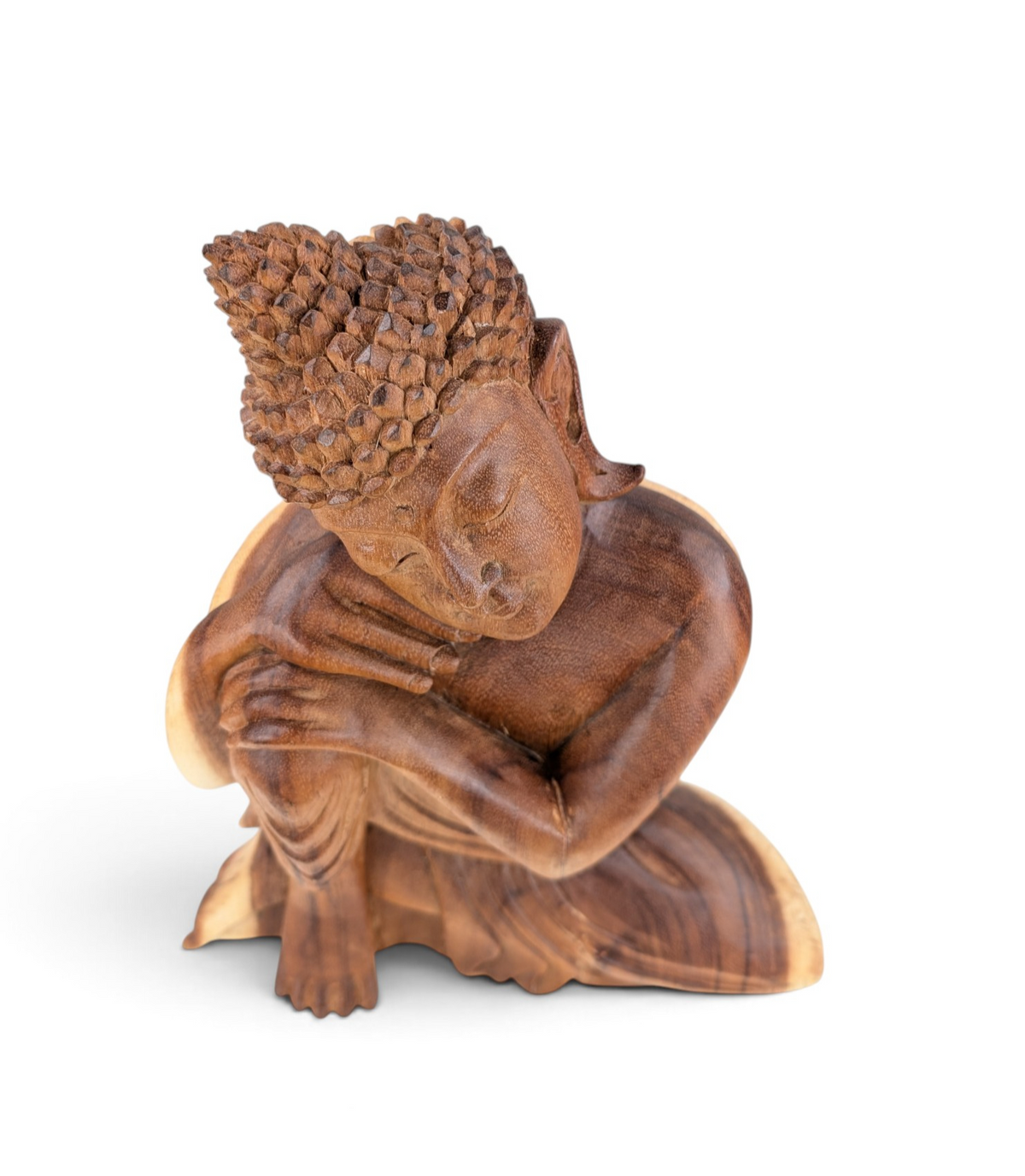 Handcrafted Teak Buddha Statue - 13.5" High