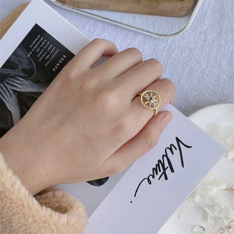 Evil Eye Compass Fidget Spinner Ring in 925 Sterling Silver