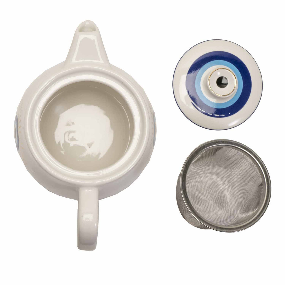 All Seeing Eye Teapot with Strainer White