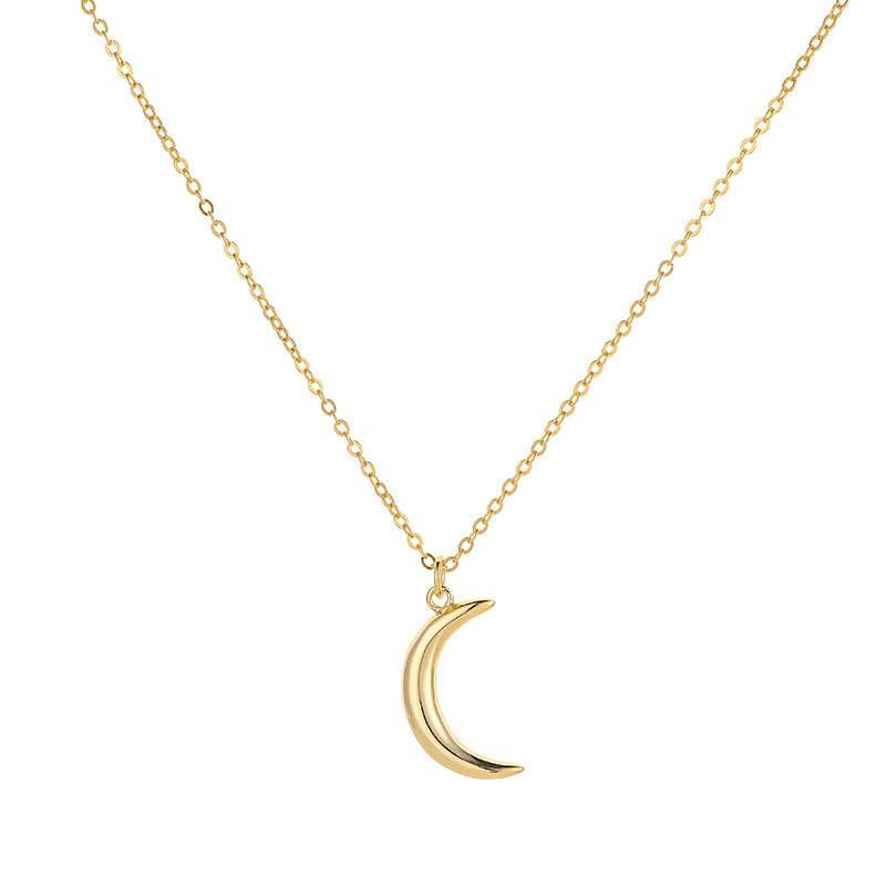 Gold Crescent Moon Pendant Necklace in 925 Sterling Silver