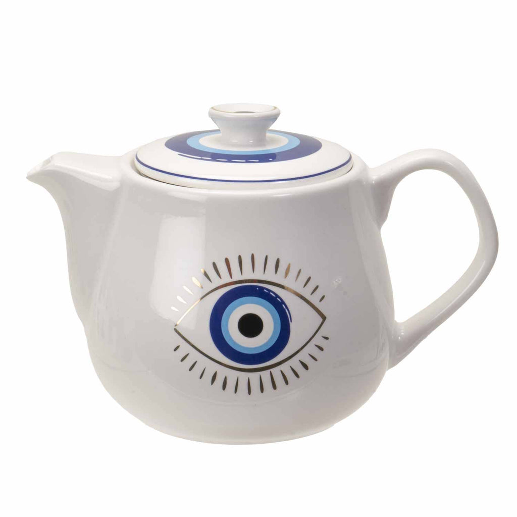 All Seeing Eye Teapot with Strainer White