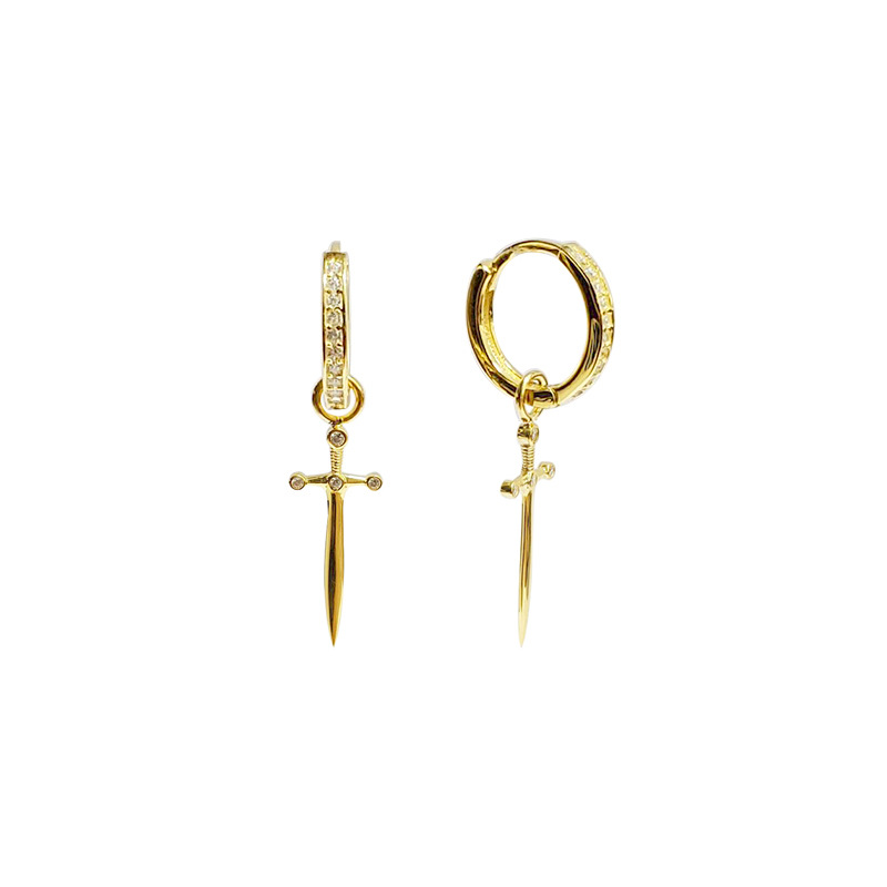 Dainty Dagger Sword Drop Hoop Earring in 925 Sterling Silver