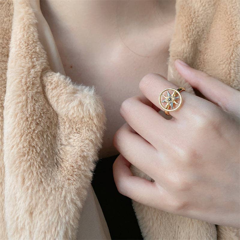 Evil Eye Compass Fidget Spinner Ring in 925 Sterling Silver