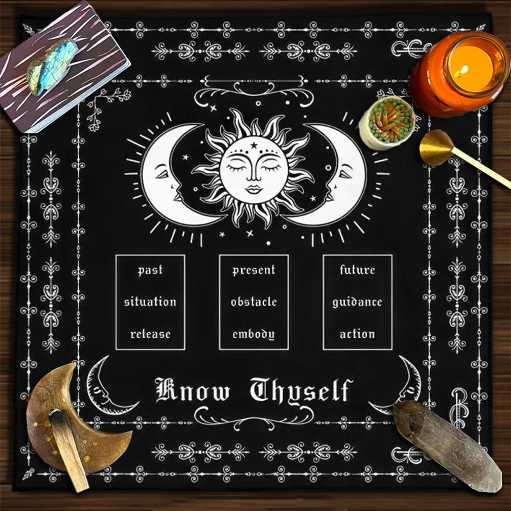 Moon Phase Floral Velvet Tarot Altar Cloth TLB1003