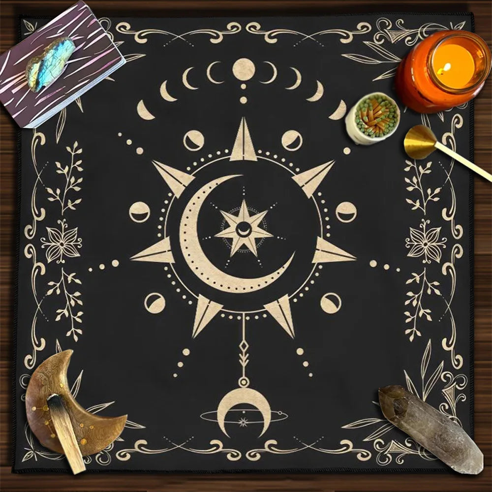 Moon Phase Floral Velvet Tarot Altar Cloth TLB1003