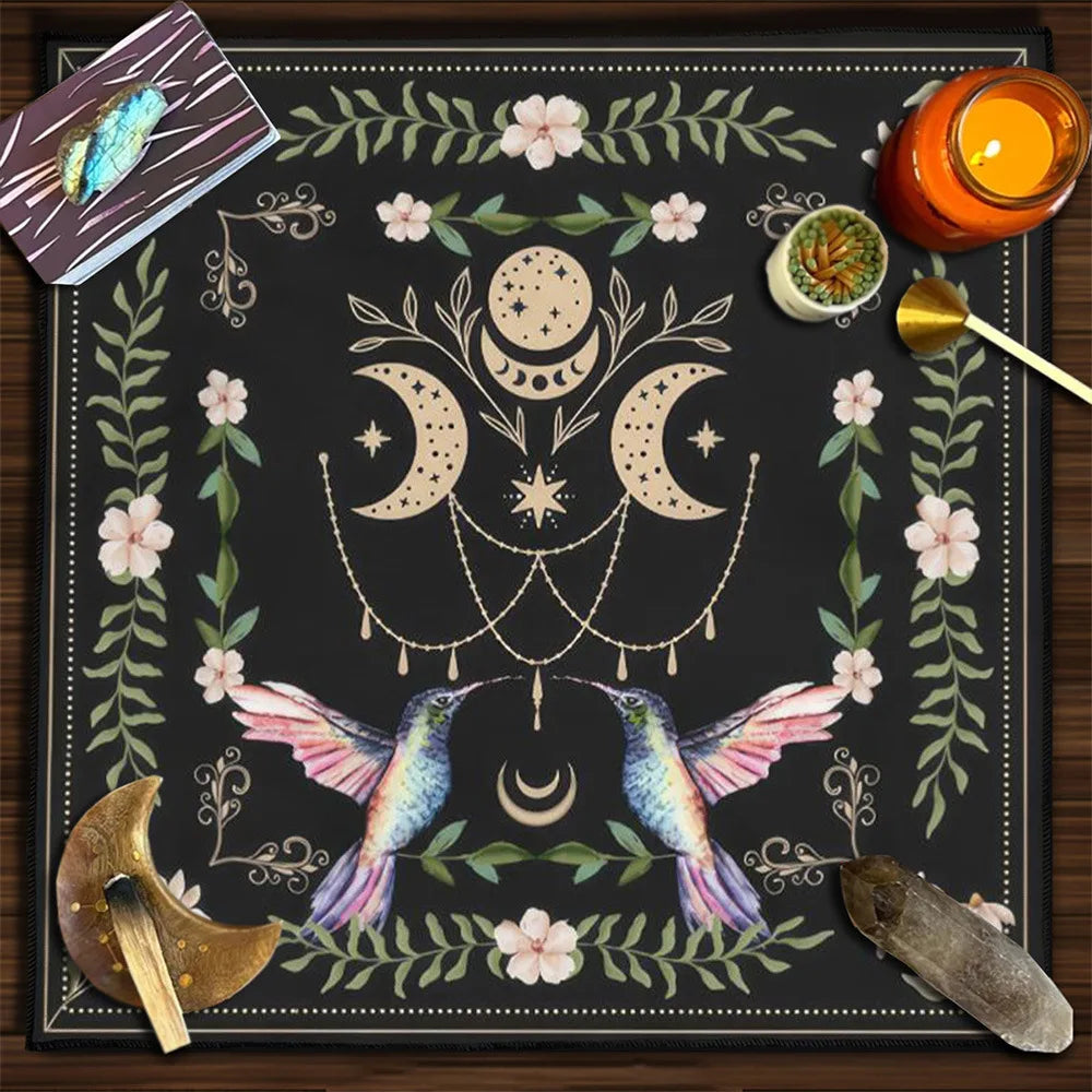 Moon Phase Floral Velvet Tarot Altar Cloth TLB1003