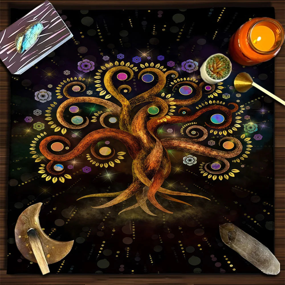 Moon Phase Floral Velvet Tarot Altar Cloth TLB1003
