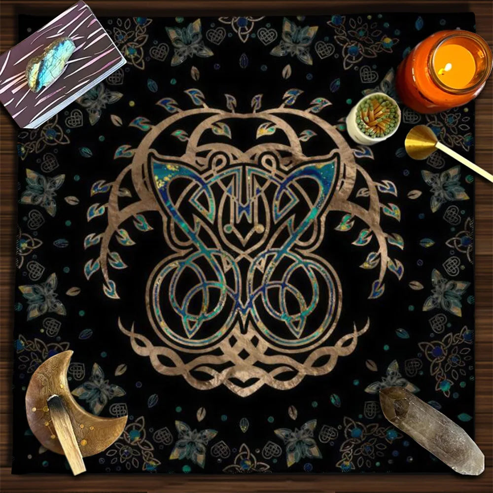 Moon Phase Floral Velvet Tarot Altar Cloth TLB1003