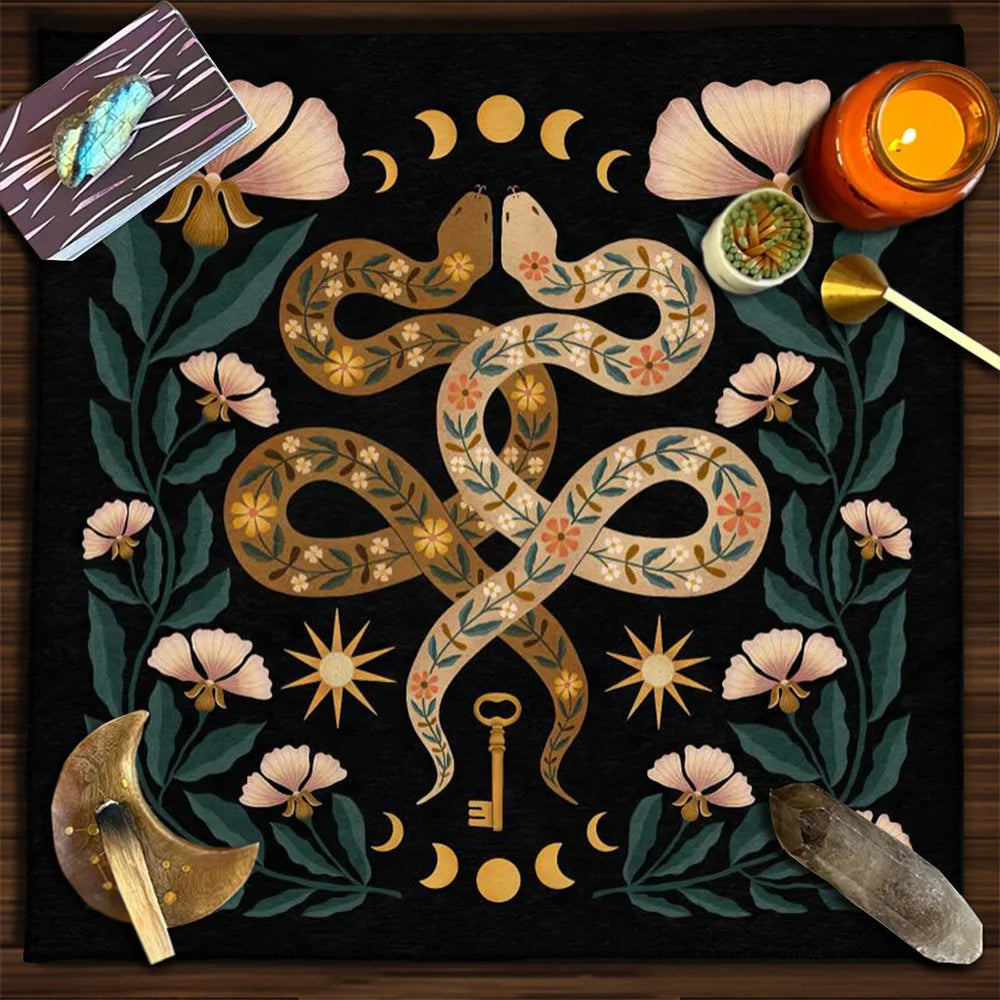 Moon Phase Floral Velvet Tarot Altar Cloth TLB1003