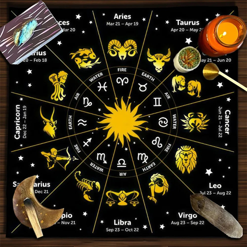 Moon Phase Floral Velvet Tarot Altar Cloth TLB1003