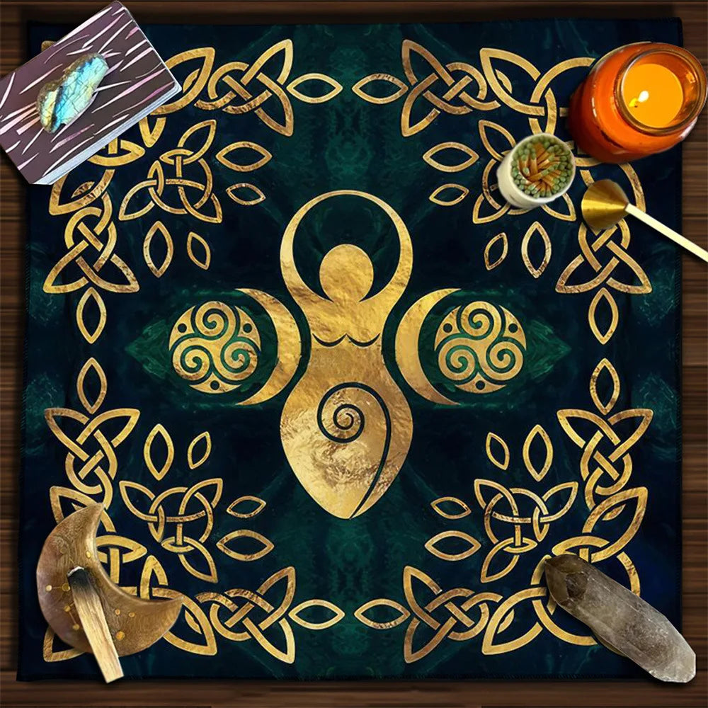 Moon Phase Floral Velvet Tarot Altar Cloth TLB1003