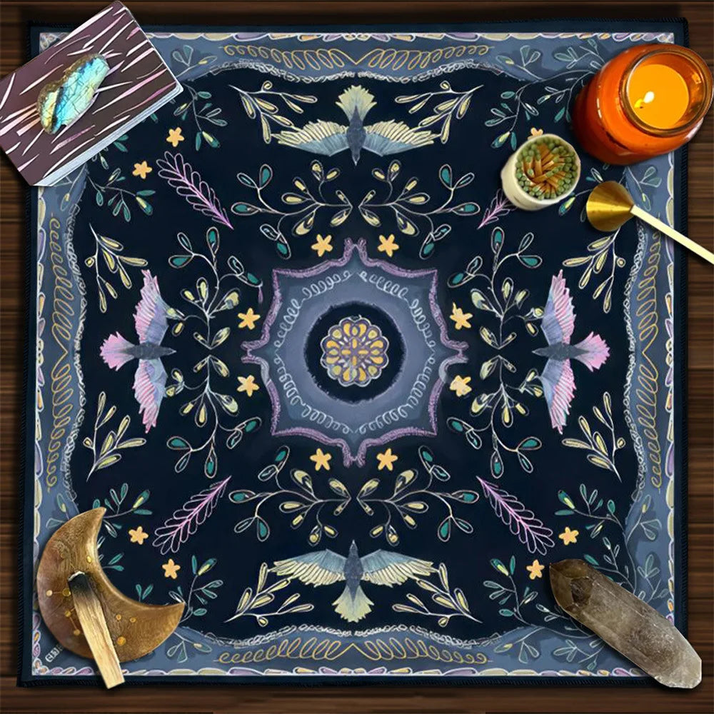 Moon Phase Floral Velvet Tarot Altar Cloth TLB1003