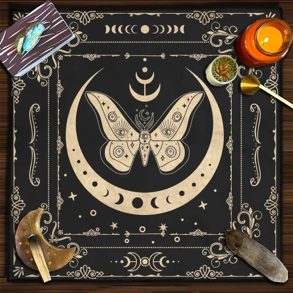 Moon Phase Floral Velvet Tarot Altar Cloth TLB1003