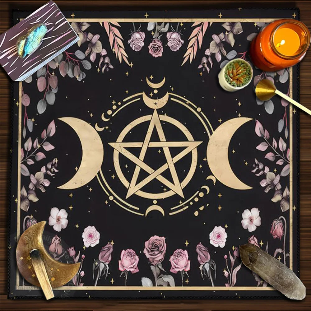Moon Phase Floral Velvet Tarot Altar Cloth TLB1003