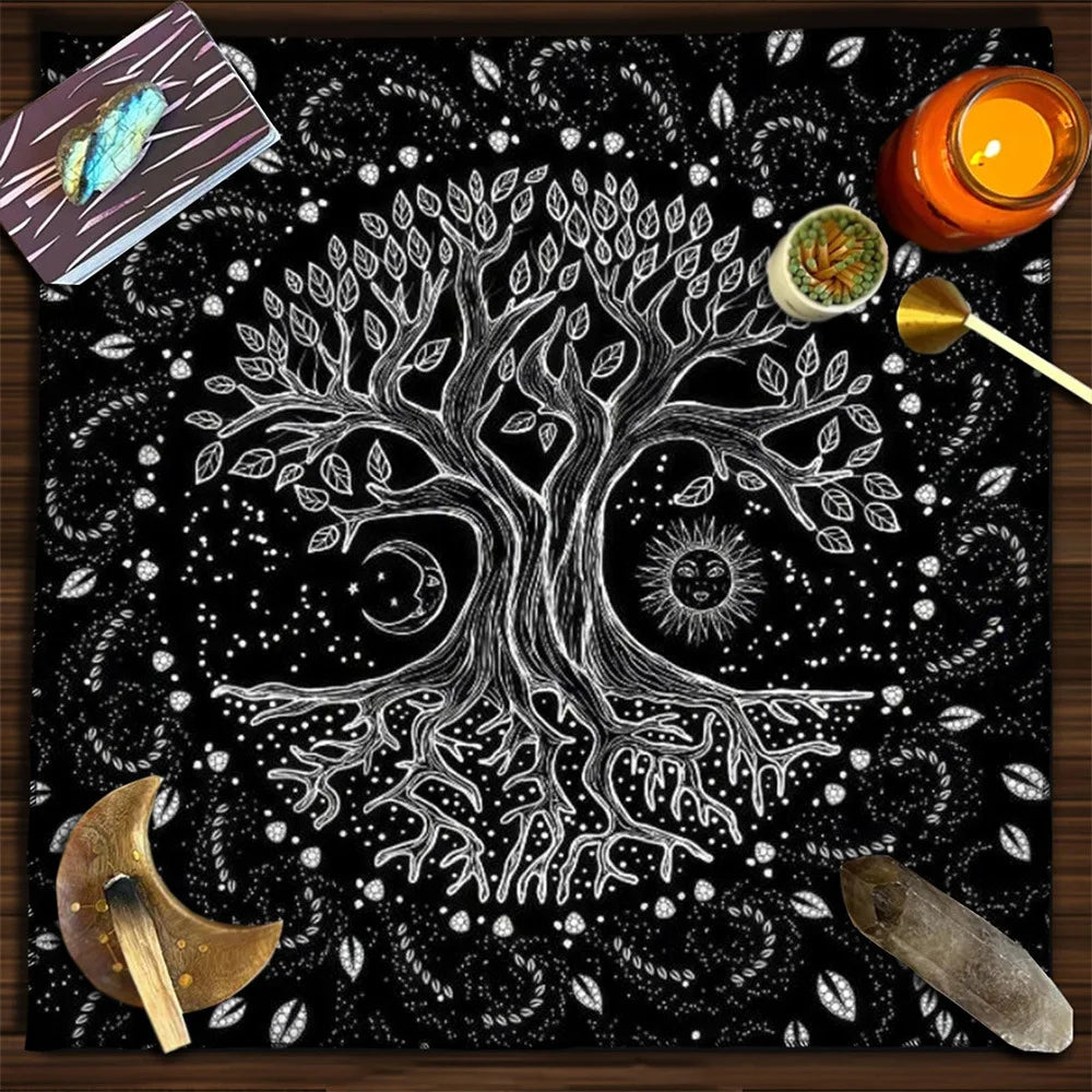 Moon Phase Floral Velvet Tarot Altar Cloth TLB1003