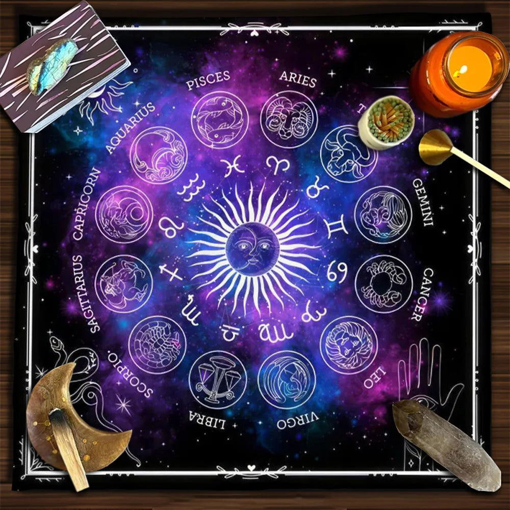 Moon Phase Floral Velvet Tarot Altar Cloth TLB1003