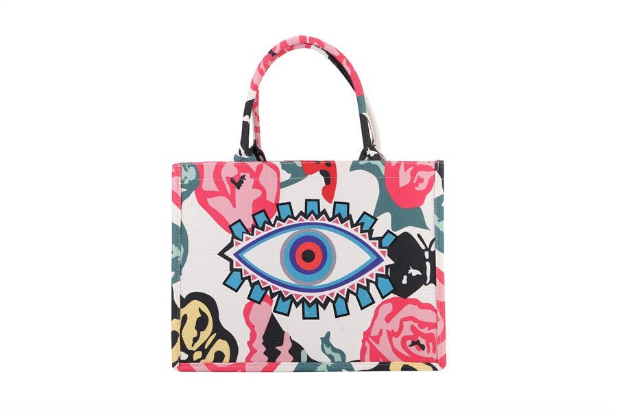 Ladies EVIL EYE Print Colorful Tote Handbag