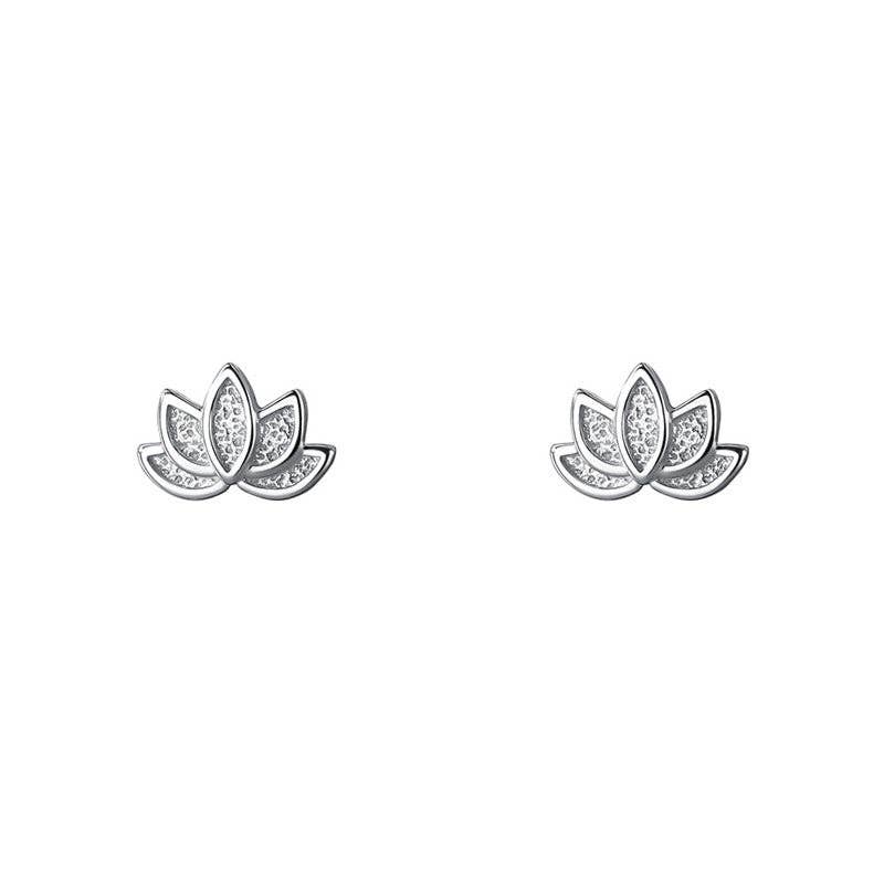 Tiny Small Lotus Flower Stud Earrings in 925 Sterling Silver