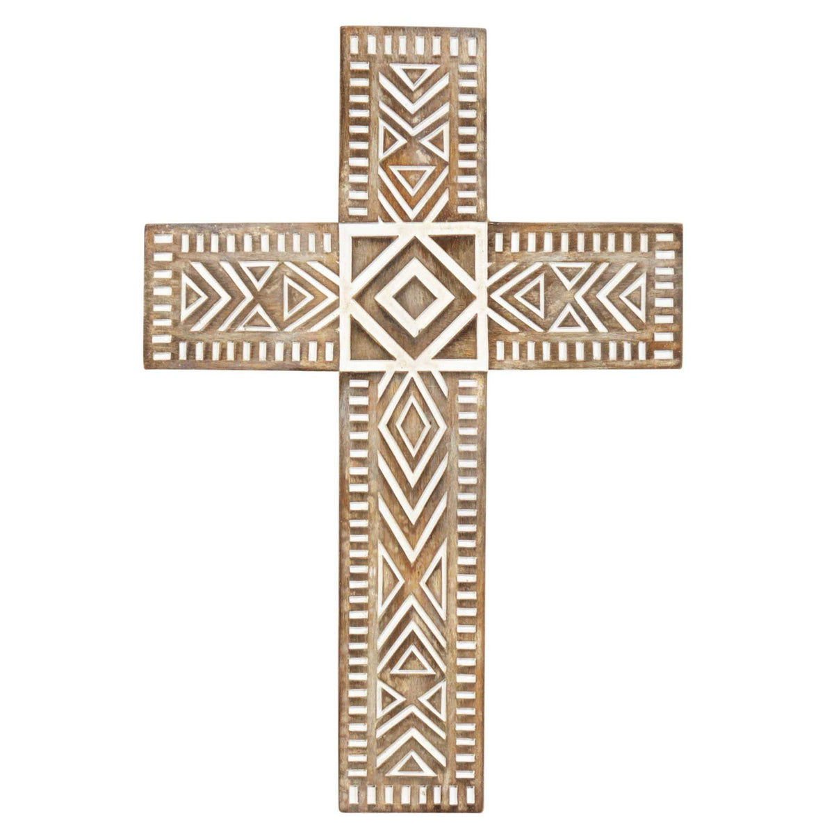 Wall Cross Brown White Wash Resin 10h