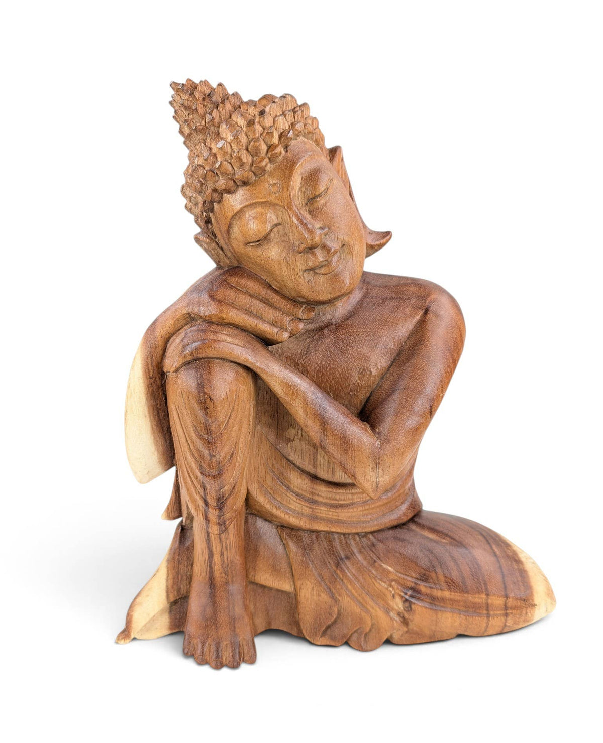 Handcrafted Teak Buddha Statue - 13.5" High
