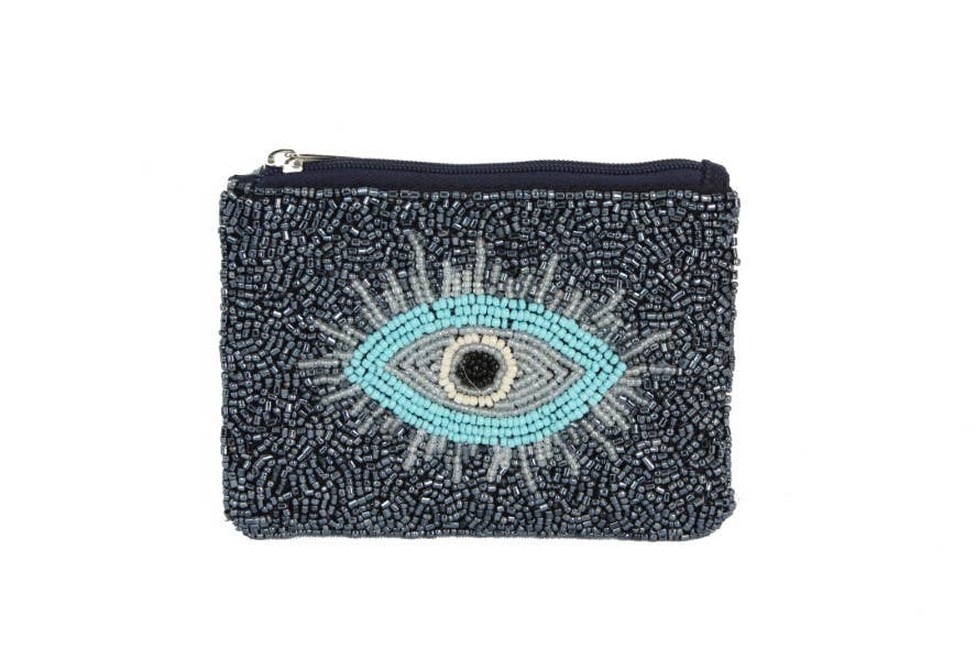 Ladies Fully Beaded EVIL EYE Theme Fashion Coin Purse