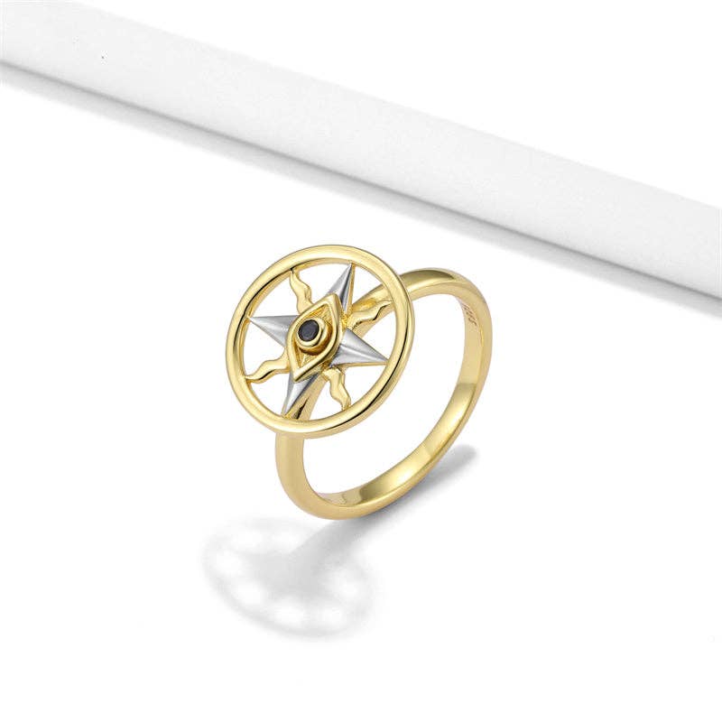 Evil Eye Compass Fidget Spinner Ring in 925 Sterling Silver