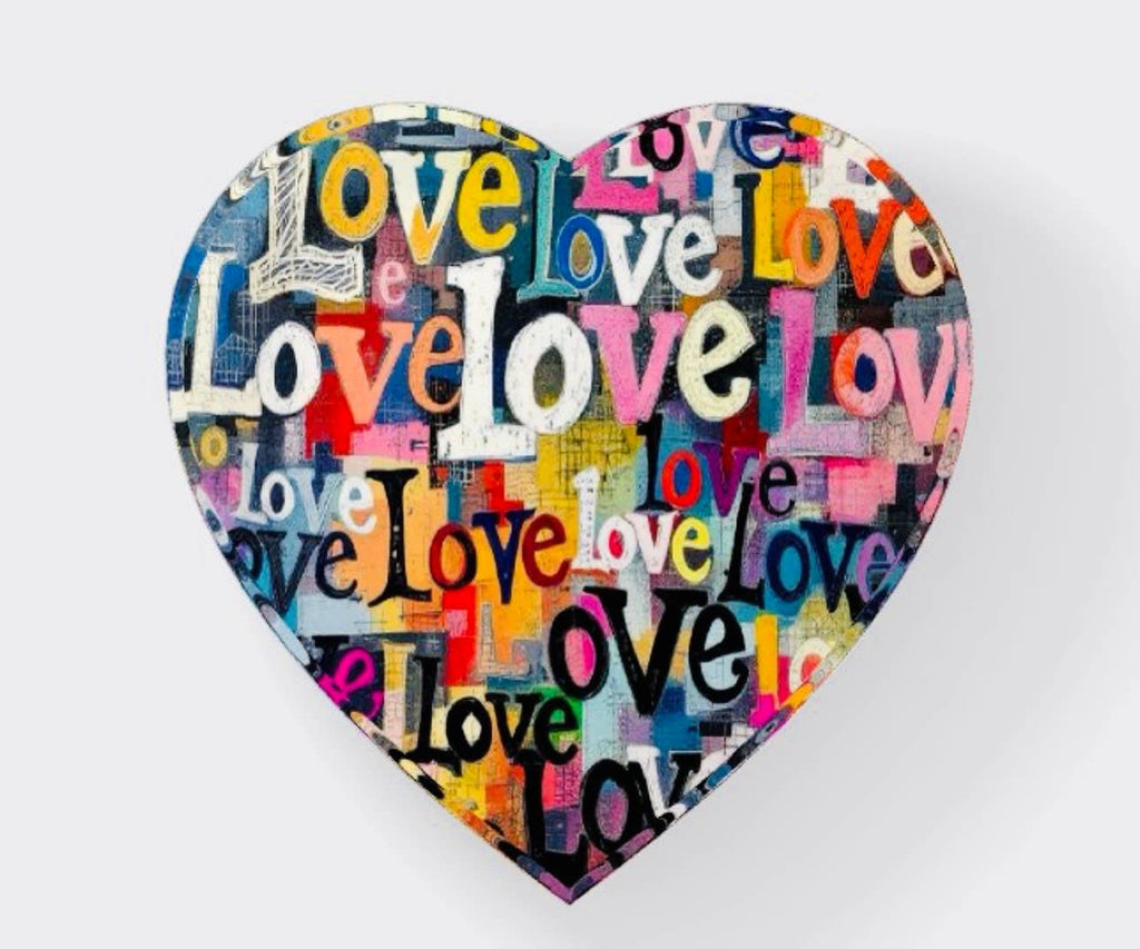 Love Collage Crystal Heart Paperweight - Love Table Decor