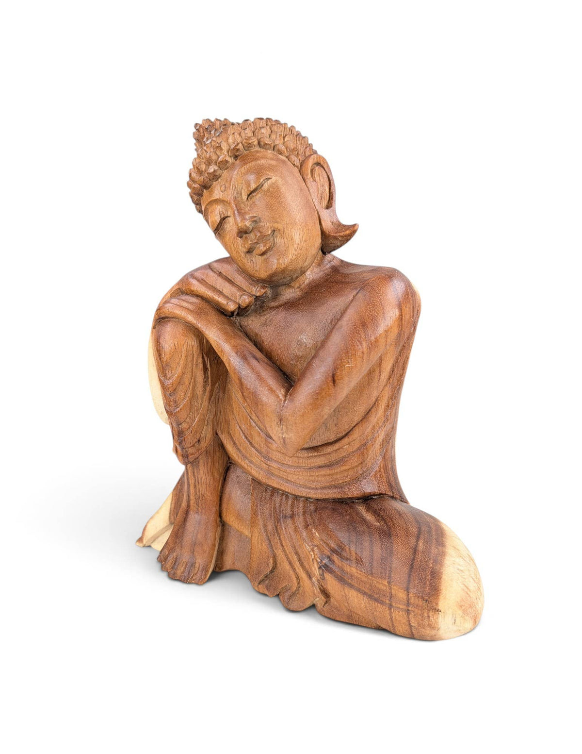 Handcrafted Teak Buddha Statue - 13.5" High