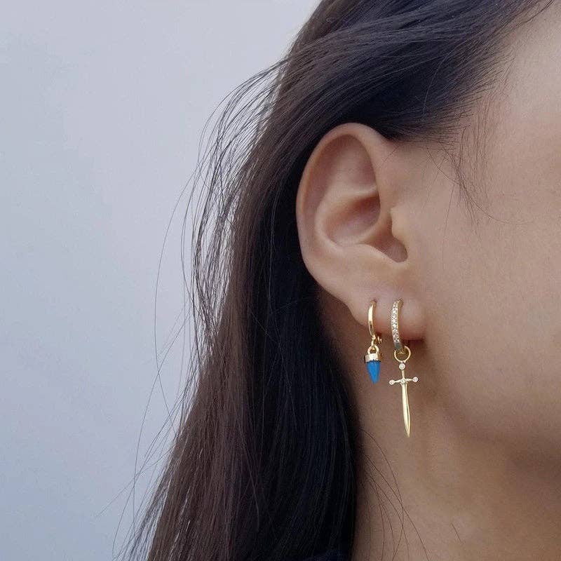 Dainty Dagger Sword Drop Hoop Earring in 925 Sterling Silver