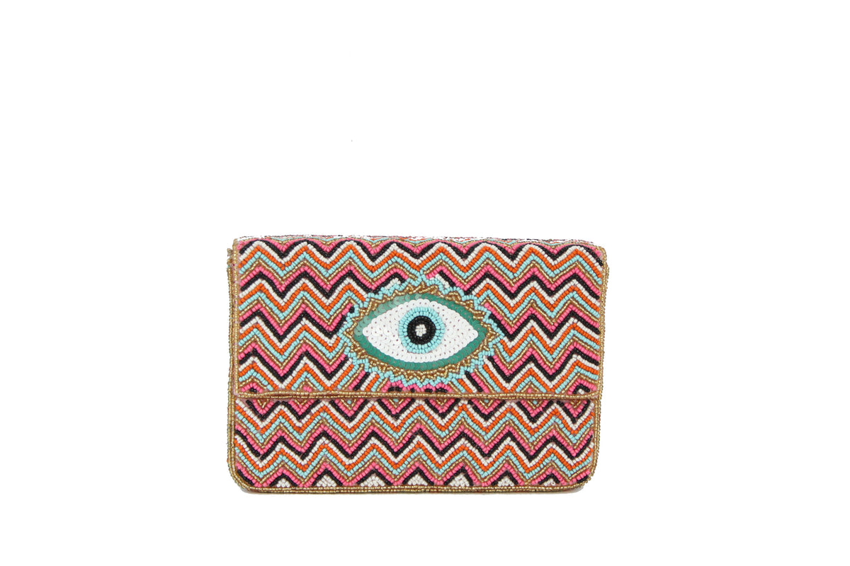 Fully Beaded Ladies Evil Eye Theme Clutch Handbags