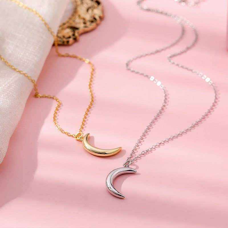Gold Crescent Moon Pendant Necklace in 925 Sterling Silver