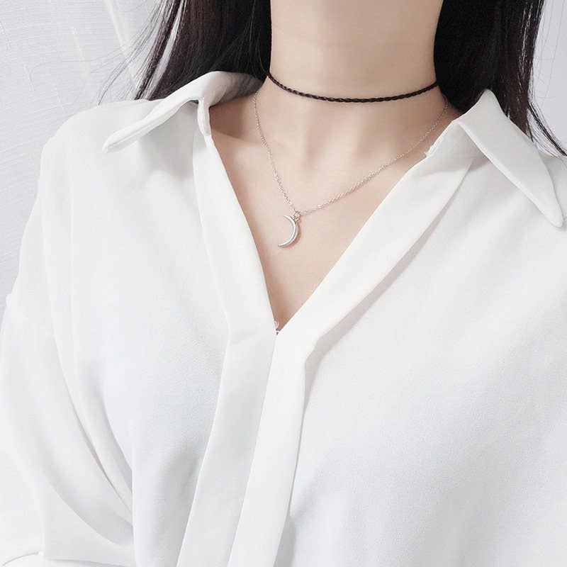 Gold Crescent Moon Pendant Necklace in 925 Sterling Silver