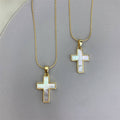 Gold Mother Of Pearl Cross Pendant Necklace in Solid Copper