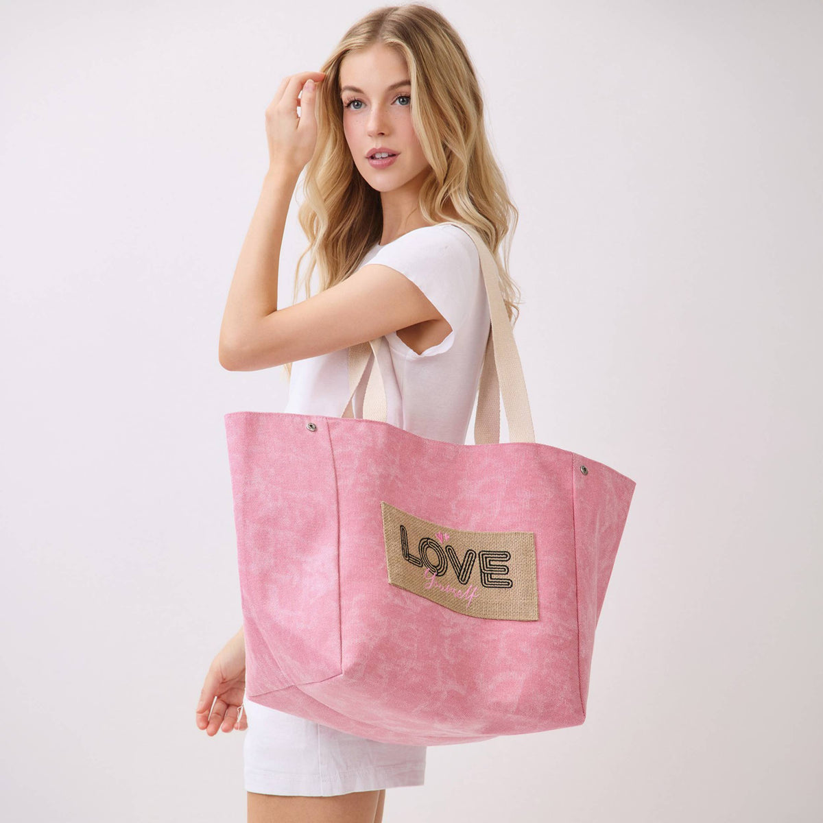 Shoulder & Bucket Style LOVE YOURSELF Canvas Bag